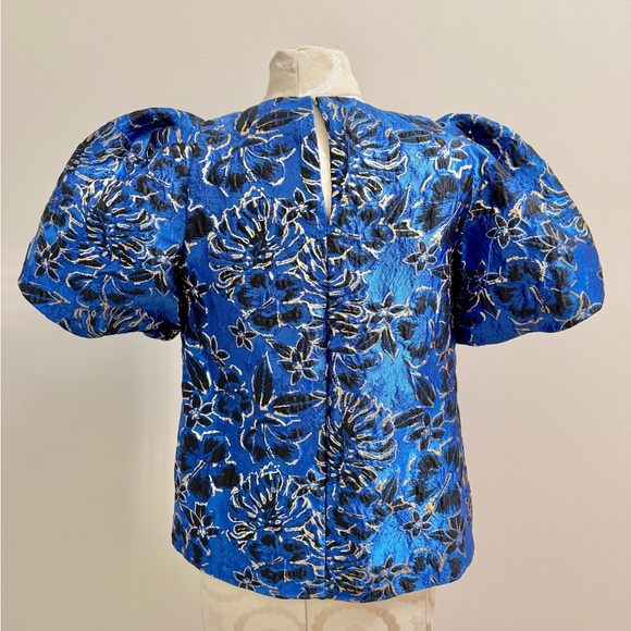 Lily Pulitzer Pratt Short Sleeve Floral Brocade Twilight Grotto Blue Top XS NWT - Picture 4 of 10